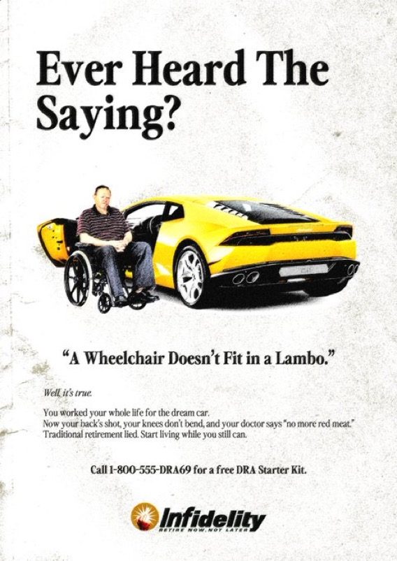 Poster: Ever heard the saying? A wheelchair doesn't fit in a Lambo.